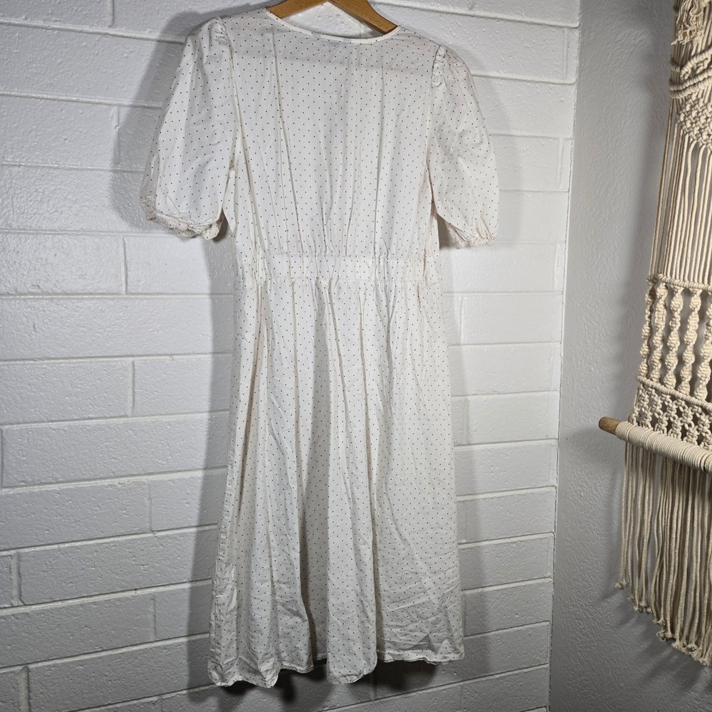 Banana Republic factory Polka Dot Midi Dress 14 Puff Sleeve Cotton Babydoll - Picture 4 of 6